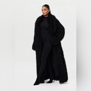 Naked Wardrobe Faux Fur Plush Long Coat, Black, Medium, New With Tags.
